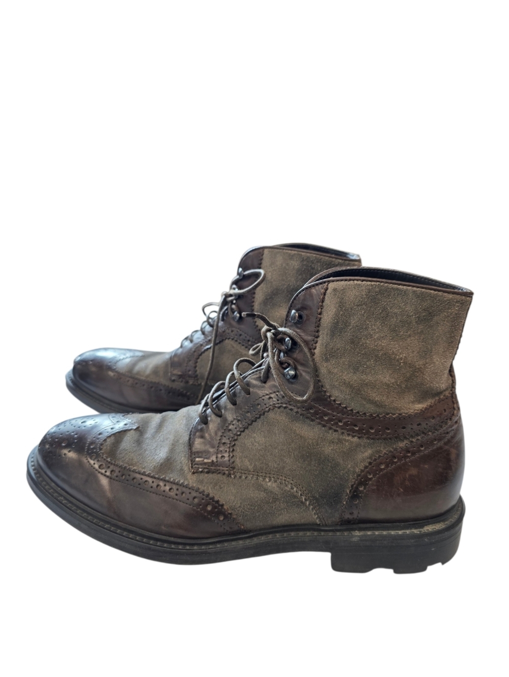 To Boot New York Adam Derrick Brown Leather & Suede Ankle combat Lace-Up Boots